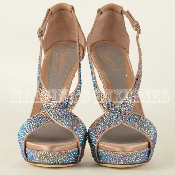 GUCCI SHOES NUDE SOFIA ETOILE CRYSTAL PLATFORM SANDALS sz 39.5 9.5 - Picture 7 of 12